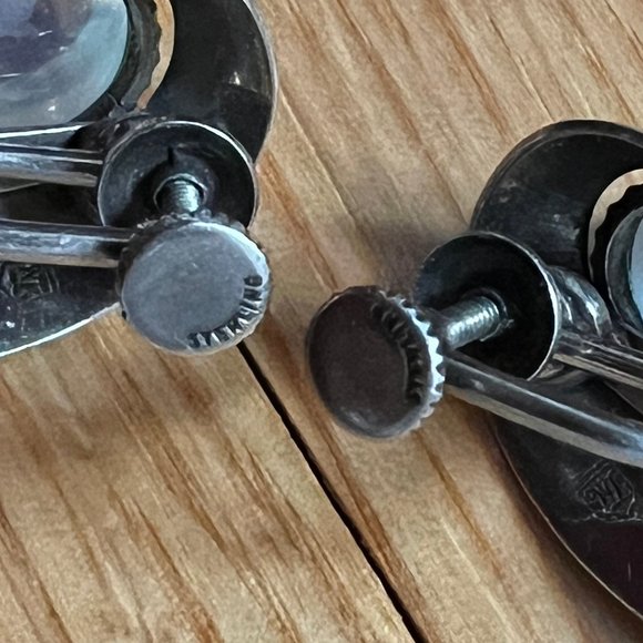 Walter Lampl Vintage Stamped Sterling Silver Moonstone Clip Earrings Excel Cond - Picture 9 of 16